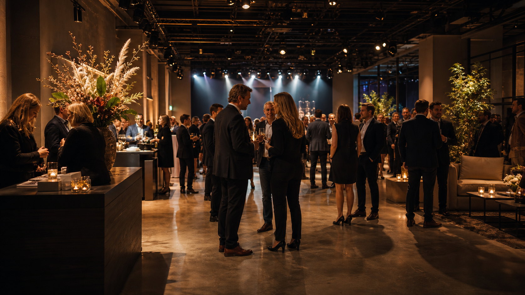 Eleganter Event-Empfang mit Menschen im Gespräch